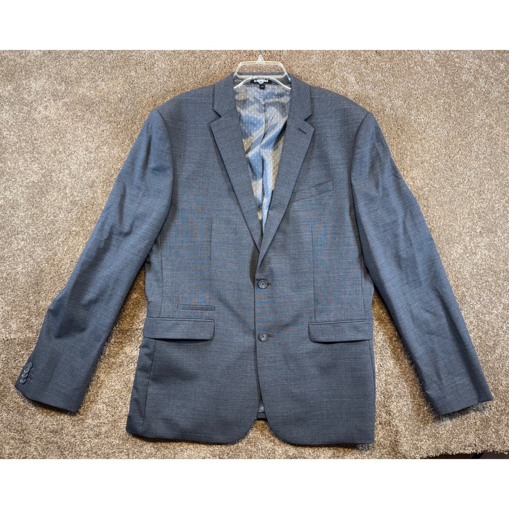 Express Mens Grey Textured‎ Two Button Blazer Jacket Notch Lapel Sz 44L Stretch!